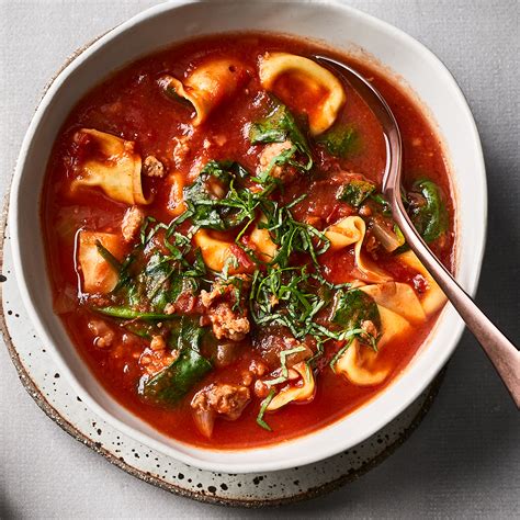 sausage-spinach-tortellini-soup-recipe-eatingwell image