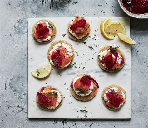 smoked-salmon-blini-with-pickled-beetroot image