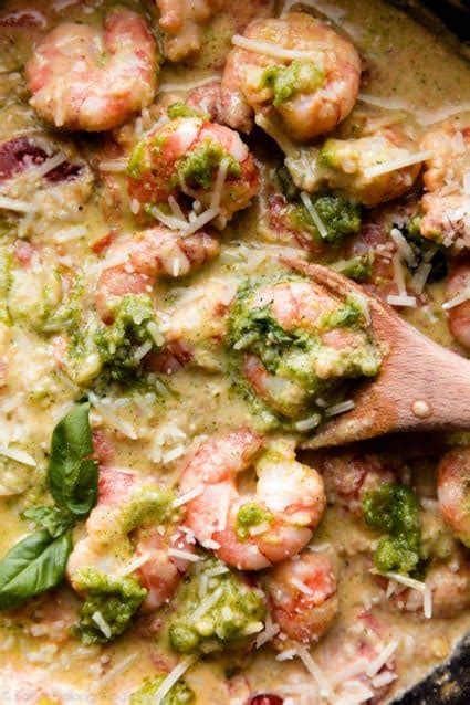 creamy-pesto-shrimp-quick-dinner-sallys-baking image