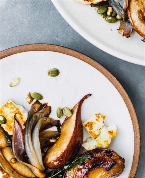 savory-roasted-pears-red-onions-with-halloumi-cheese image