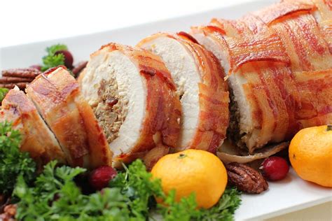 rolled-stuffed-turkey-breast-wrapped-in-bacon image
