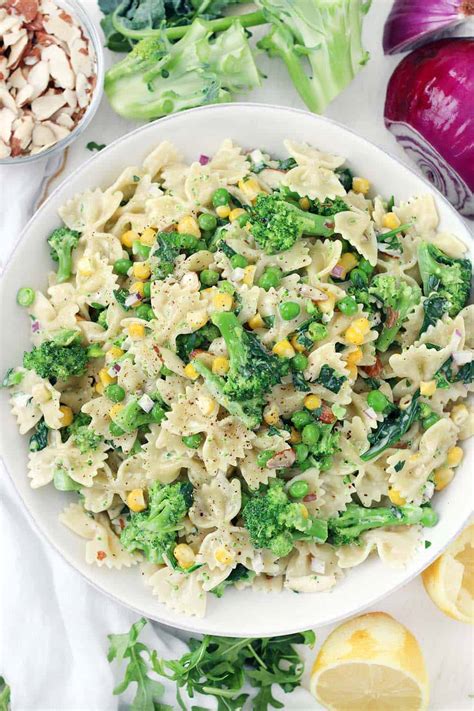 20-minute-creamy-lemony-vegetable-pasta-salad-bowl image