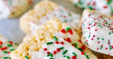 christmas-white-chocolate-dipped-rice-krispie-treats image