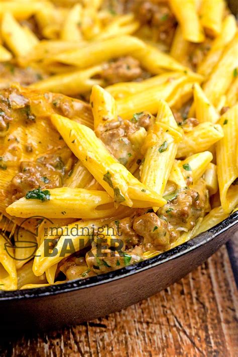cheesy-ground-beef-pasta-skillet-the-midnight-baker image