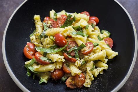 campanelle-pasta-with-sweet-corn-tomatoes-and-basil image