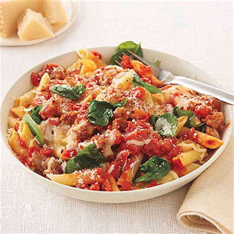 penne-with-spinach-and-sausage-recipe-myrecipes image