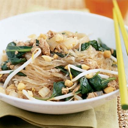 rice-noodles-with-pork-spinach-and-peanuts-sunset image