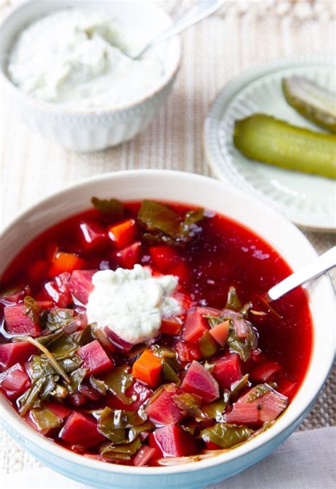 beet-soup-with-greens-instant-pot-vegetarian image