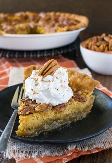 easy-pumpkin-cheesecake-pecan-pie-recipe-inside image