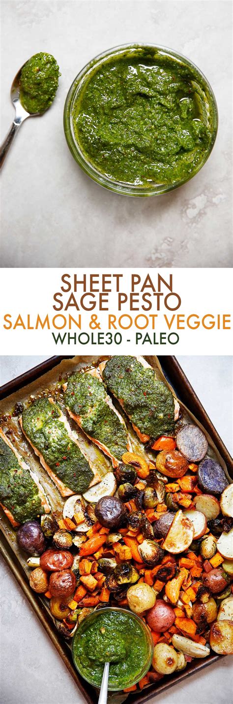 sheet-pan-salmon-with-sage-pesto-and-root-vegetables image