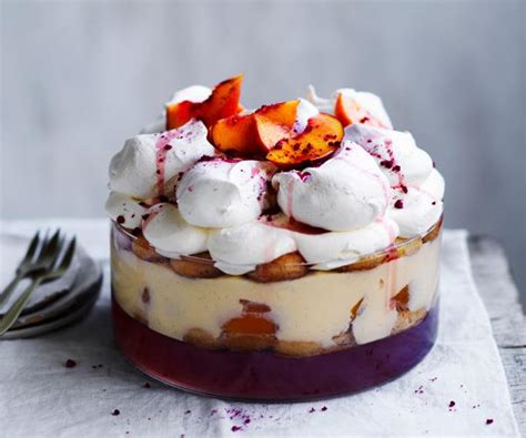 peach-pavlova-trifle-recipe-with-brandy-custard image