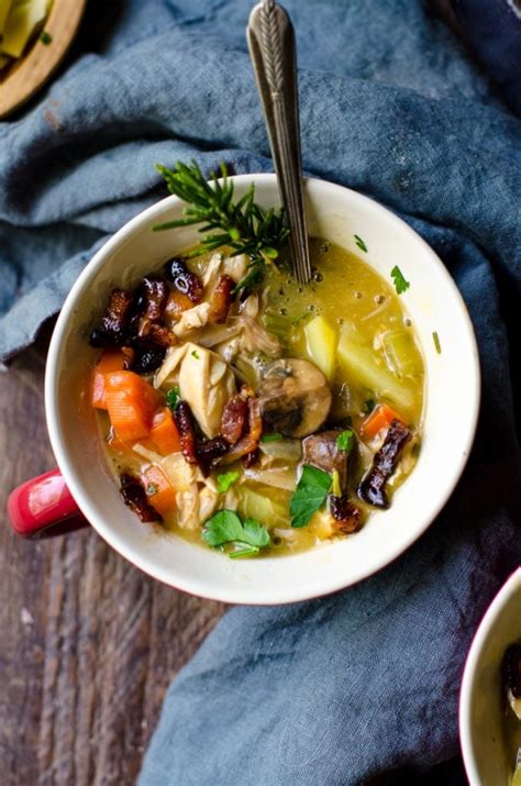 leftover-turkey-vegetable-soup-with-bacon-food-above image
