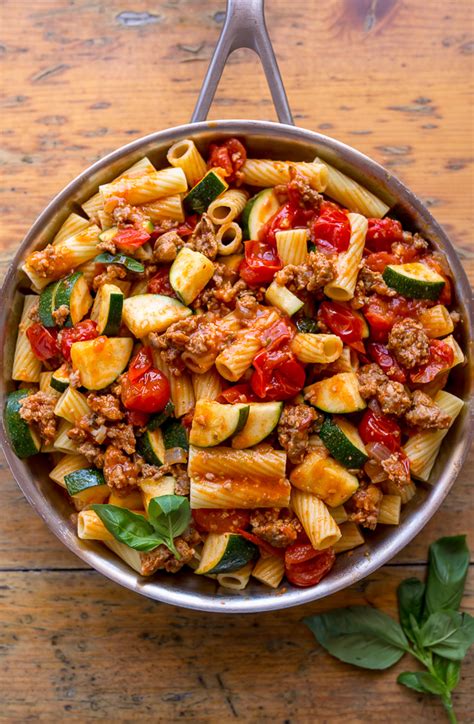 rigatoni-with-sausage-tomatoes-and-zucchini-baker image