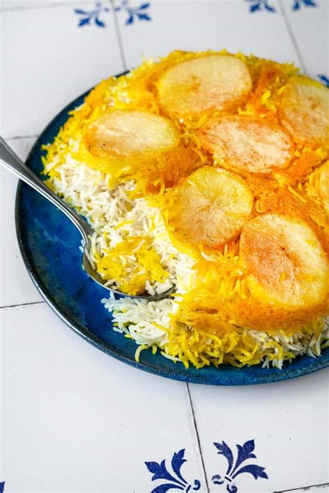 persian-rice-with-potato-tahdig-the-mediterranean-dish image