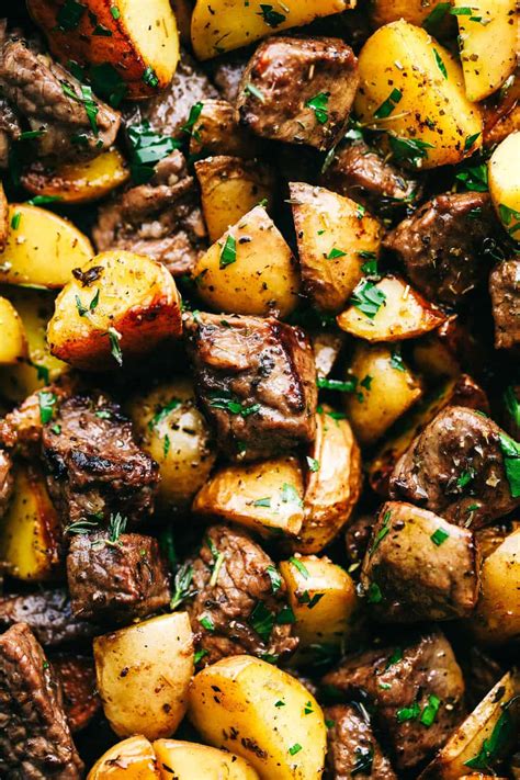 garlic-butter-herb-steak-bites-with-potatoes-the image