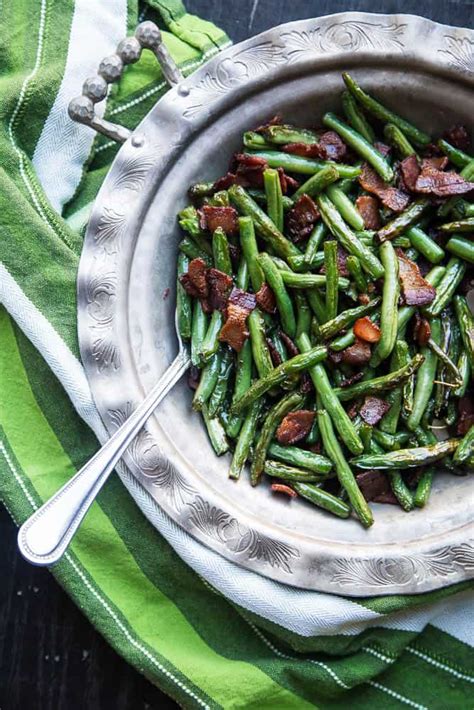 easy-bacon-fried-green-beans-in-a-skillet-perrys-plate image