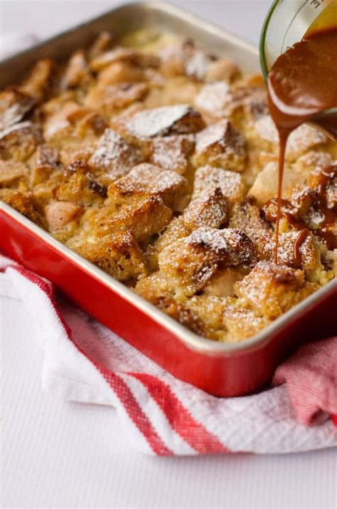 pear-bread-pudding-with-caramel-sauce image