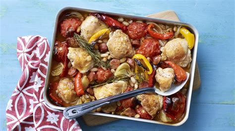 chicken-and-chorizo-traybake-recipe-bbc-food image
