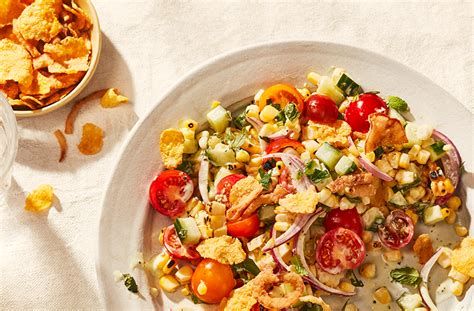 charred-corn-and-tomato-salad-with-crispy-corn-flake image