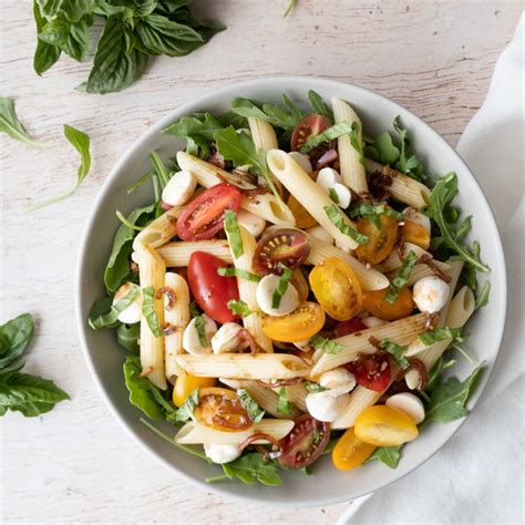 caprese-pasta-salad-with-arugula-balsamic-vinaigrette image