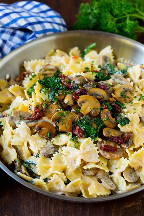 farfalle-pasta-with-mushrooms-and-spinach-dinner-at image