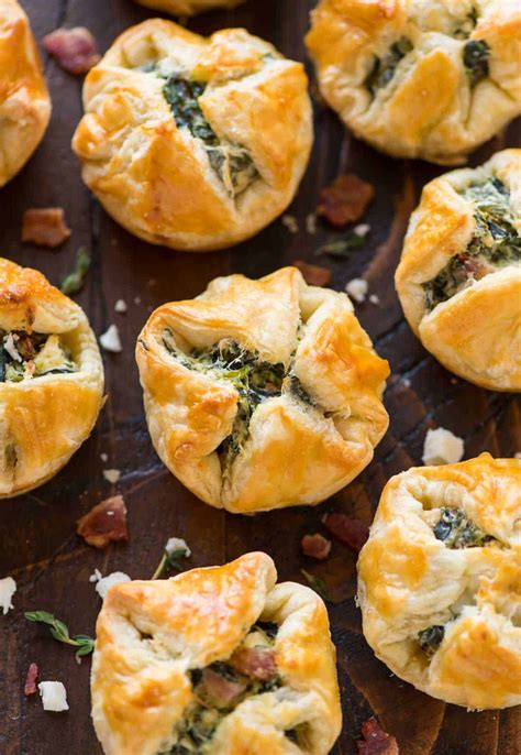 spinach-puffs-with-cream-cheese-bacon-and-feta-well-plated image