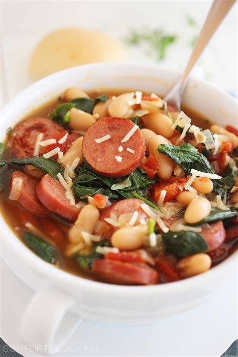 smoked-sausage-spinach-and-white-bean-soup-the image