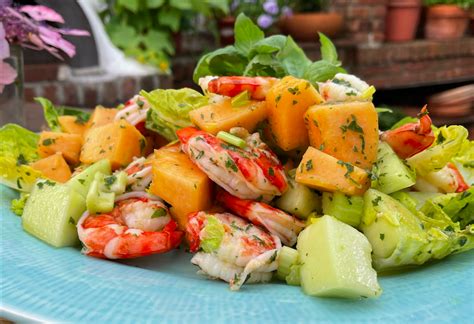 shrimp-and-melon-salad-with-basil-mint-pesto-lidia image