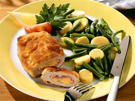 pork-cordon-bleu-with-potato-and-green-bean-salad image