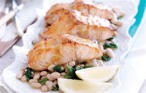 maple-glazed-salmon-with-spinach-and-white-beans image