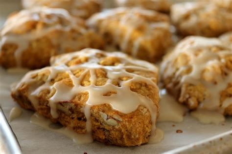 pumpkin-pecan-scones-with-maple-glaze-mission-food image