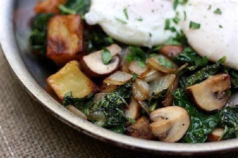 mushroom-and-kale-hash-with-poached-eggs image