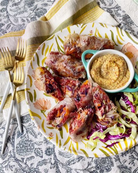 air-fryer-corned-beef-and-cabbage-spring-rolls image