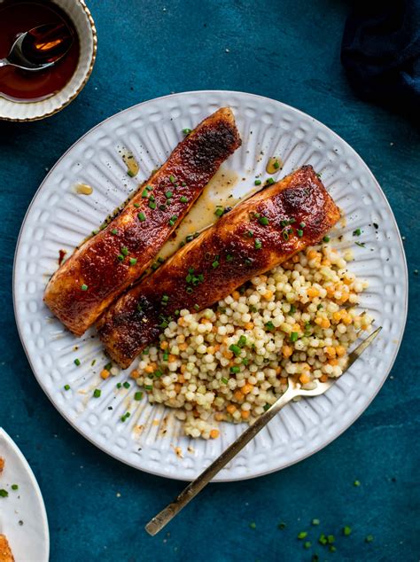 maple-bbq-salmon-with-brown-butter-couscous-how image