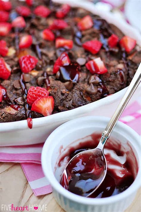 chocolate-bread-pudding-with-raspberry-sauce image