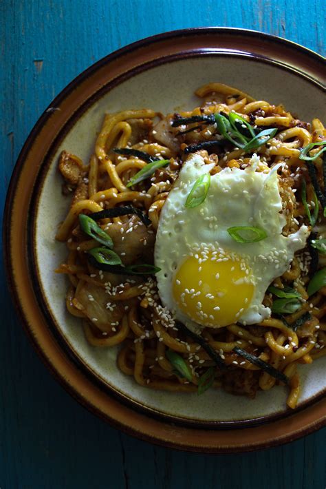 kimchi-udon-with-scallions-sprinkles-and-sauce image