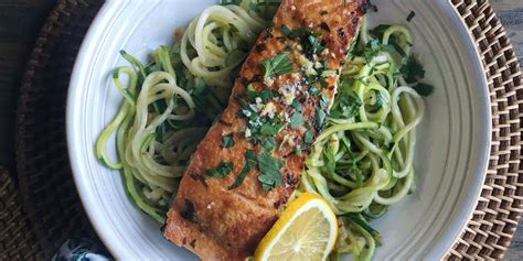 seared-salmon-with-garlicky-zucchini-noodles-delish image