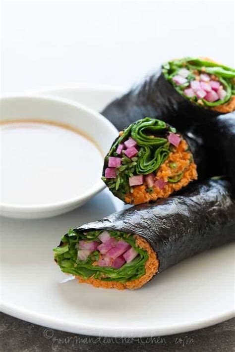 raw-vegetable-nori-wraps-with-sunflower-butter-dipping image