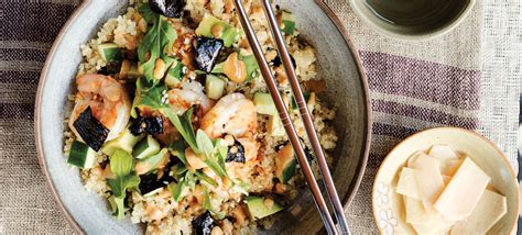 quinoa-sushi-bowl-with-garlic-ginger-shrimp-and-spicy image