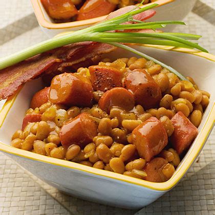 quick-skillet-baked-beans-and-franks-recipe-myrecipes image