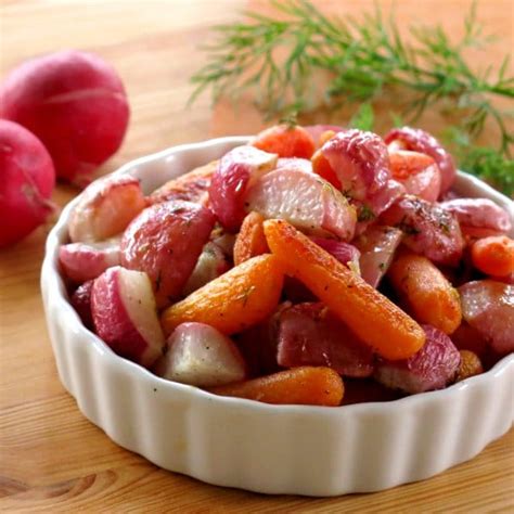 roasted-radishes-and-carrots-with-lemon-dill-sauce image
