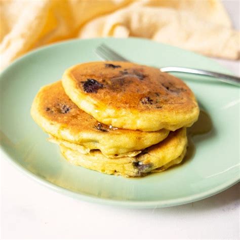 lemon-blueberry-pancakes-with-cornmeal-healthy image