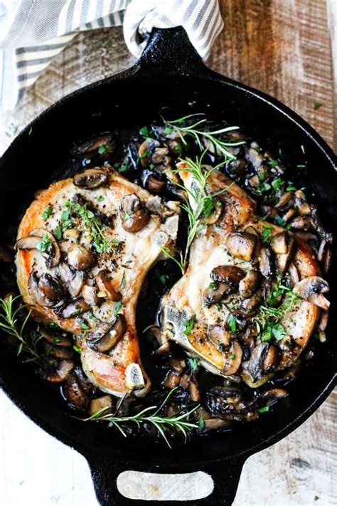 mushroom-pork-chops-recipe-with-garlic-butter-eating image