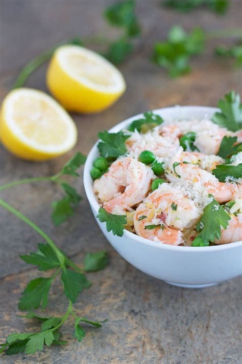lemon-parsley-shrimp-with-orzo-and-peas image