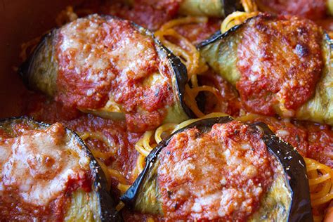 sicilian-spaghetti-stuffed-eggplant-rollups-italian image