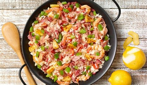 caribbean-paella-with-smoked-ham-shrimps-and image
