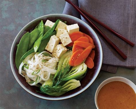 noodles-and-vegetables-with-sesame-dipping-sauce image