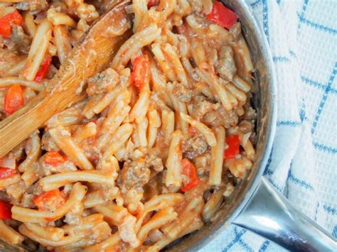 spicy-sausage-pasta-skillet-carolines-cooking image