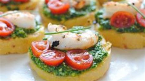 polenta-bruschetta-with-shrimp-and-spinach-pesto image