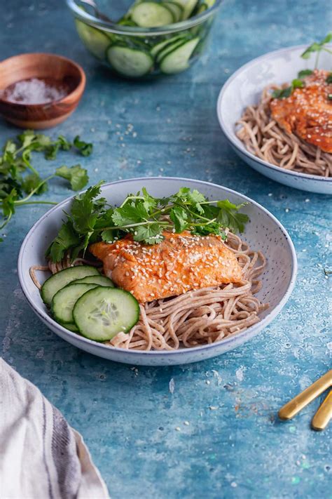 honey-soy-salmon-with-noodles-pickled-cucumber image